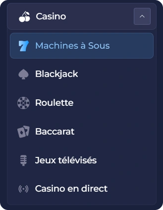 Menu du casino