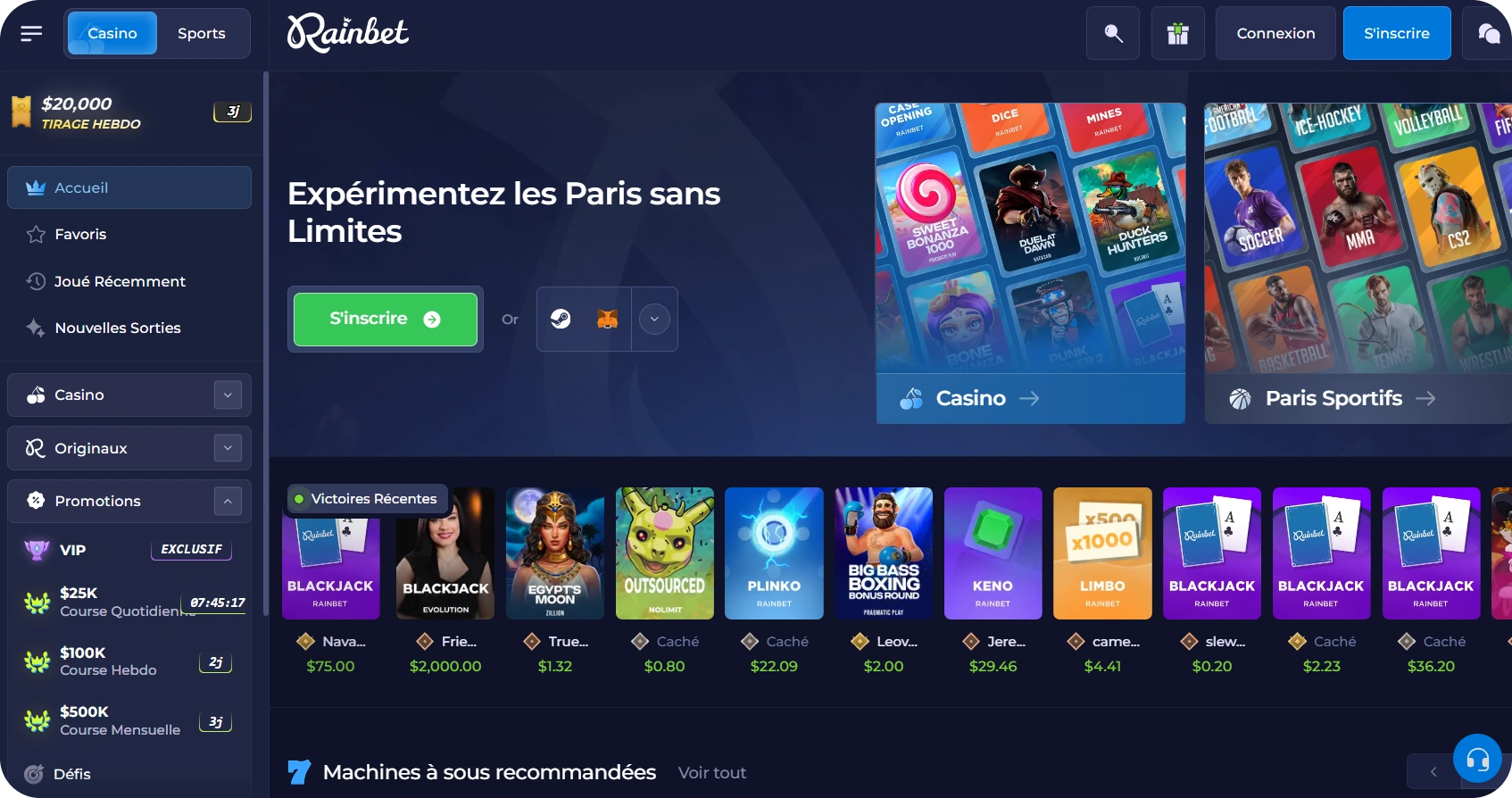 Page d’accueil Rainbet