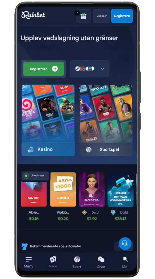 Mobil spelupplevelse Rainbet Casino